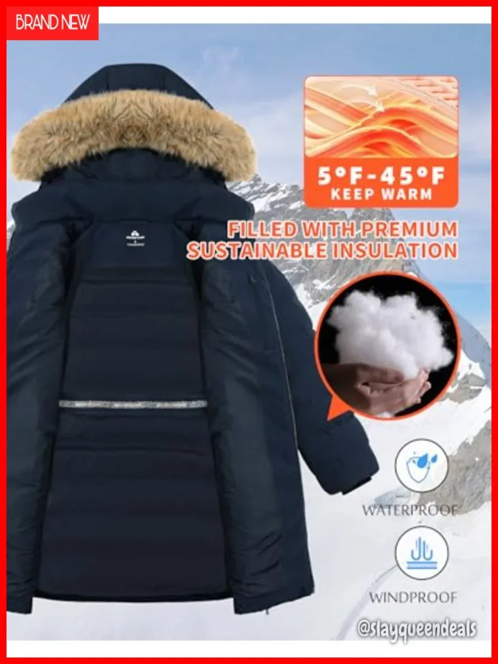 Women's Long Puffer Jacket Waterproof Quilted Parka with Removable Faux Fur Hood